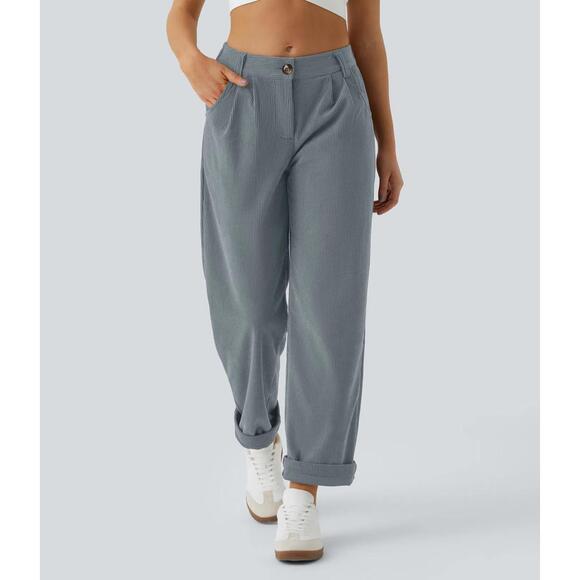 Halara Pants - NWT Halara Mid Rise Zipper Pocket Corduroy Casual Pants Cloud Gray Blue Size L